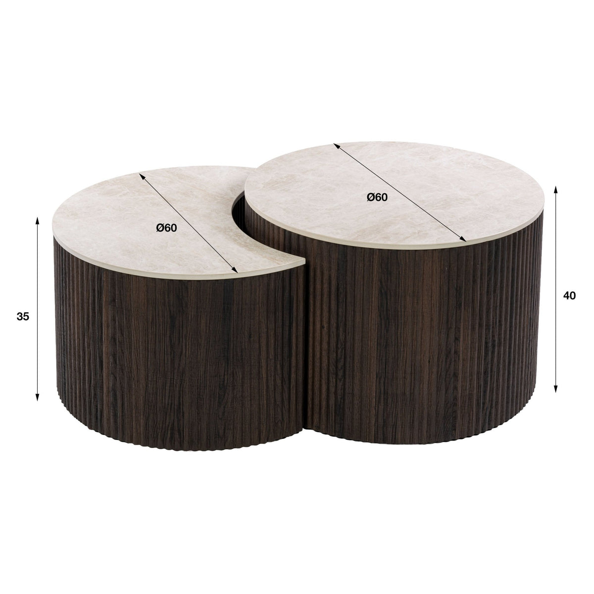 Salontafel Ceramo half rond set/2