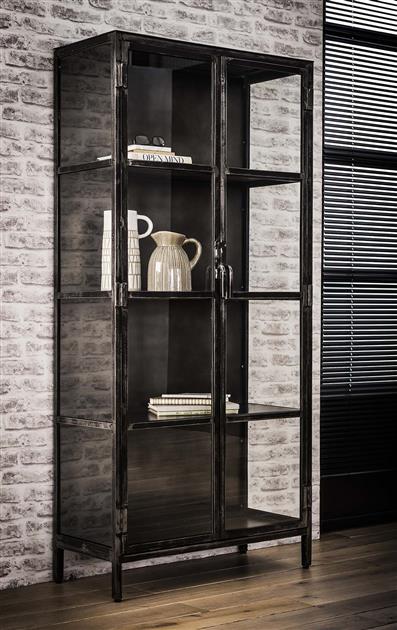 Vitrinekast industrieel Rifka Gunmetal - Industrieelinhuis.nl