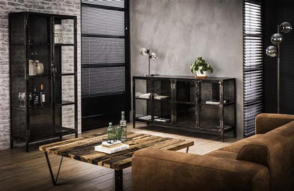 Vitrinekast industrieel Rifka Gunmetal - Industrieelinhuis.nl