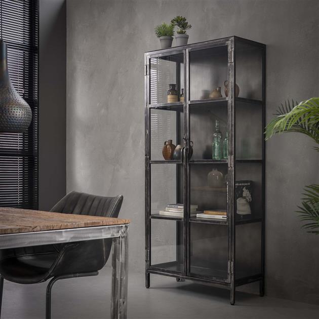 Vitrinekast industrieel Rifka Gunmetal - Industrieelinhuis.nl