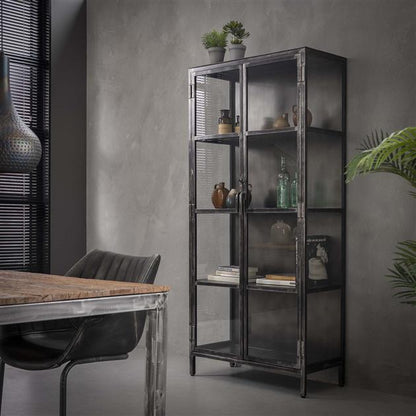 Vitrinekast industrieel Rifka Gunmetal - Industrieelinhuis.nl