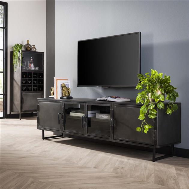 TV meubel industrieel Rifka Gunmetal 180 cm - Industrieelinhuis.nl