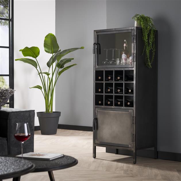 Wijnkast industrieel Odin Gunmetal - Industrieelinhuis.nl