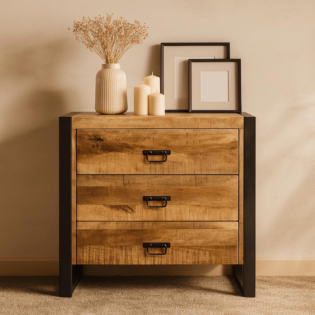 Ladekast Mangohout Britt  | Mangohout en Staal | 80x40x80cm - Industrieelinhuis.nl