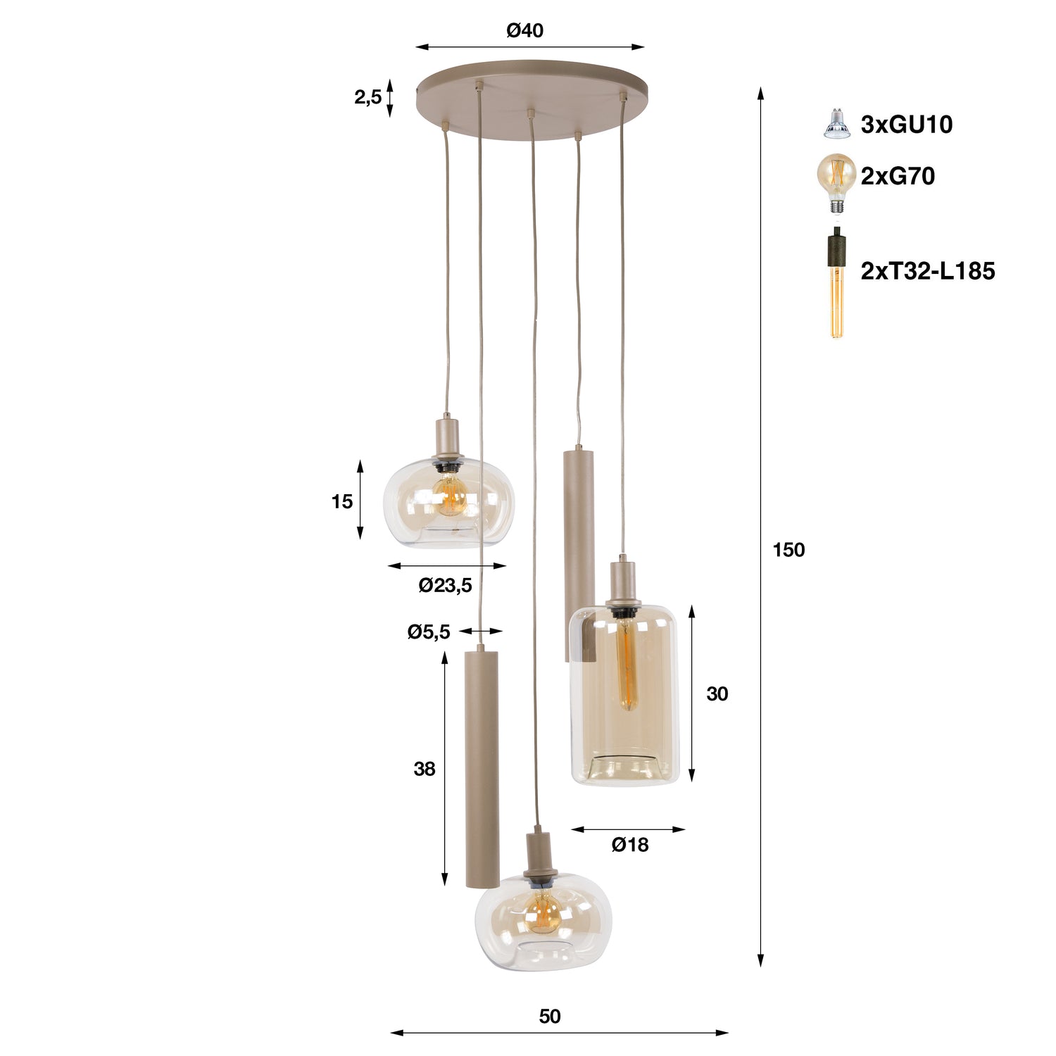 Hanglamp Serene getrapt L Beige