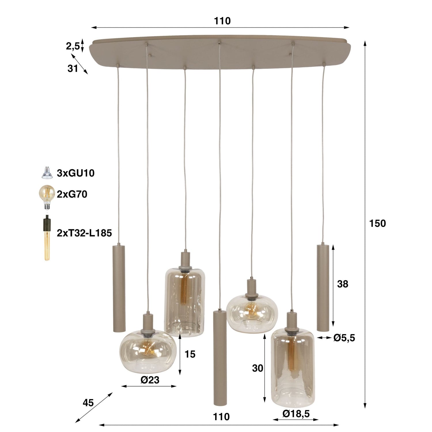 Hanglamp Serene 4+3L