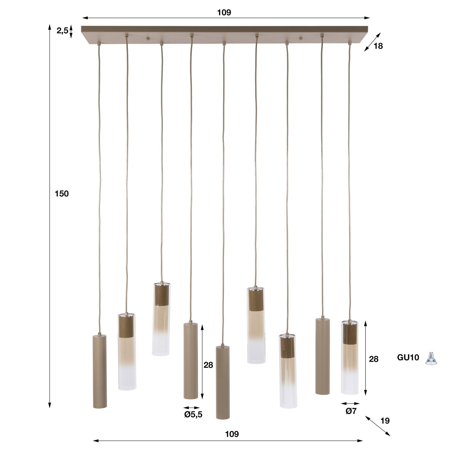 Hanglamp Lungo 5+4L