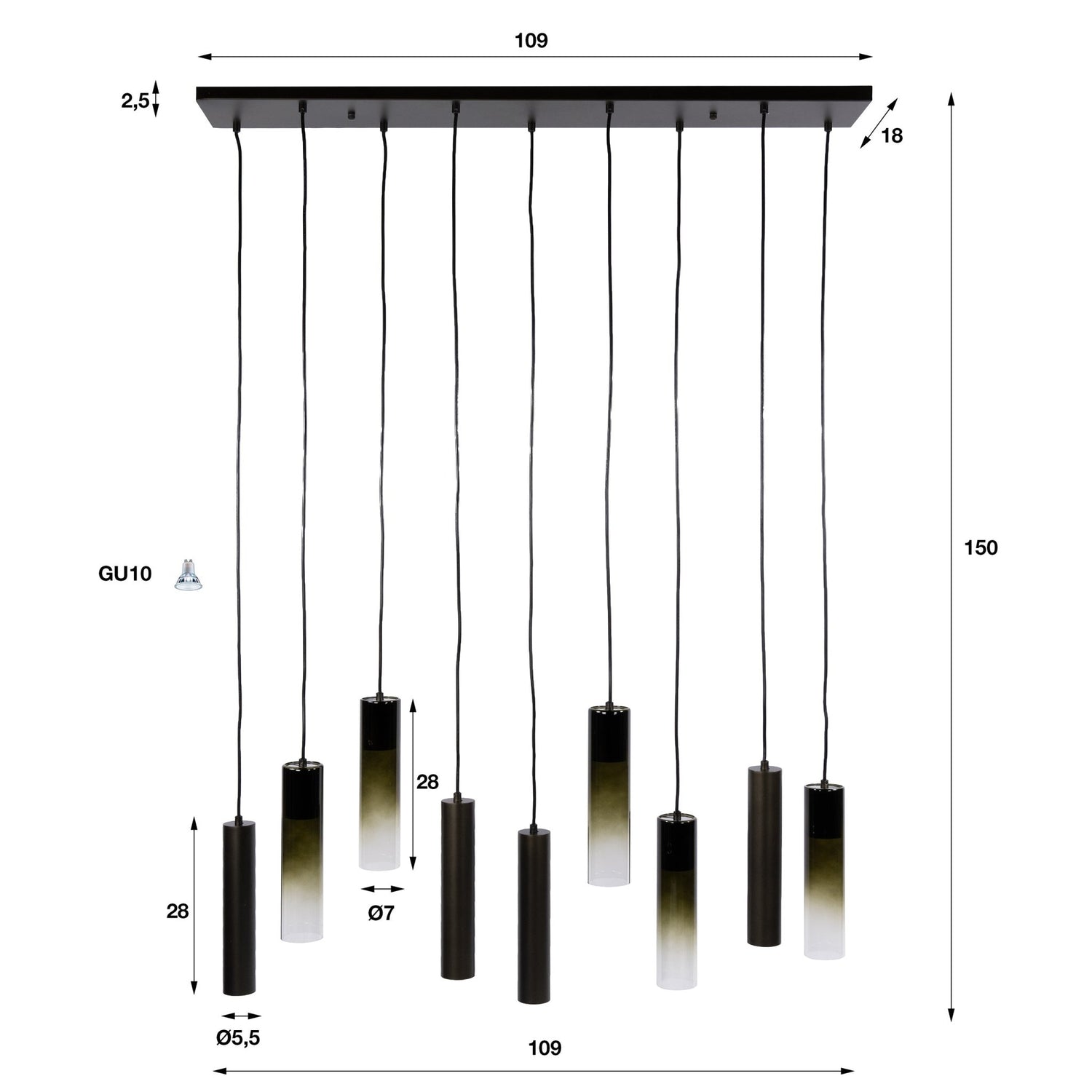 Hanglamp Lungo 5+4L