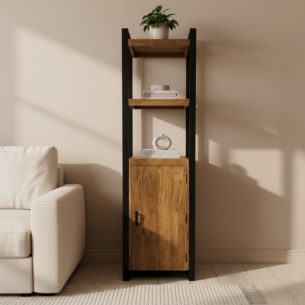 Boekenkast Boaz met 1 deur | 55 cm | Finish Warm - Industrieelinhuis.nl