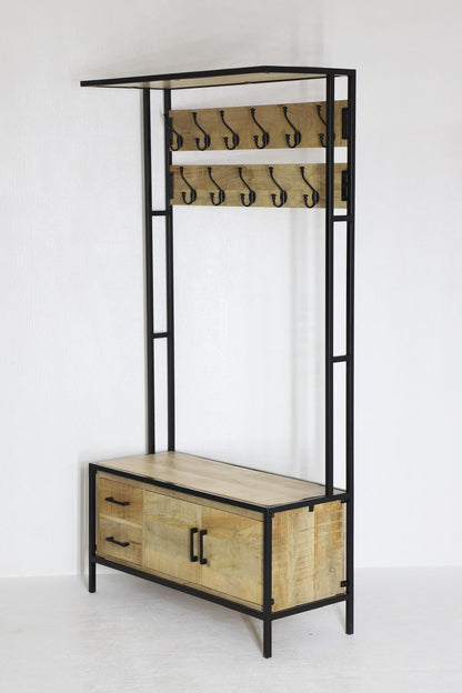 Britt Garderobe XL – Massief Mangohout &amp; Staal | 100 × 40 × 190 cm