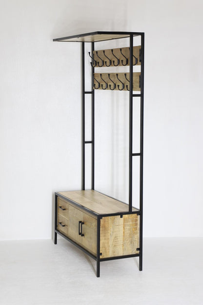 Britt Garderobe XL – Massief Mangohout &amp; Staal | 100 × 40 × 190 cm