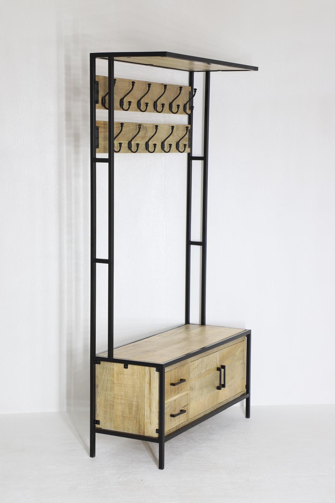 Britt Garderobe XL – Massief Mangohout &amp; Staal | 100 × 40 × 190 cm