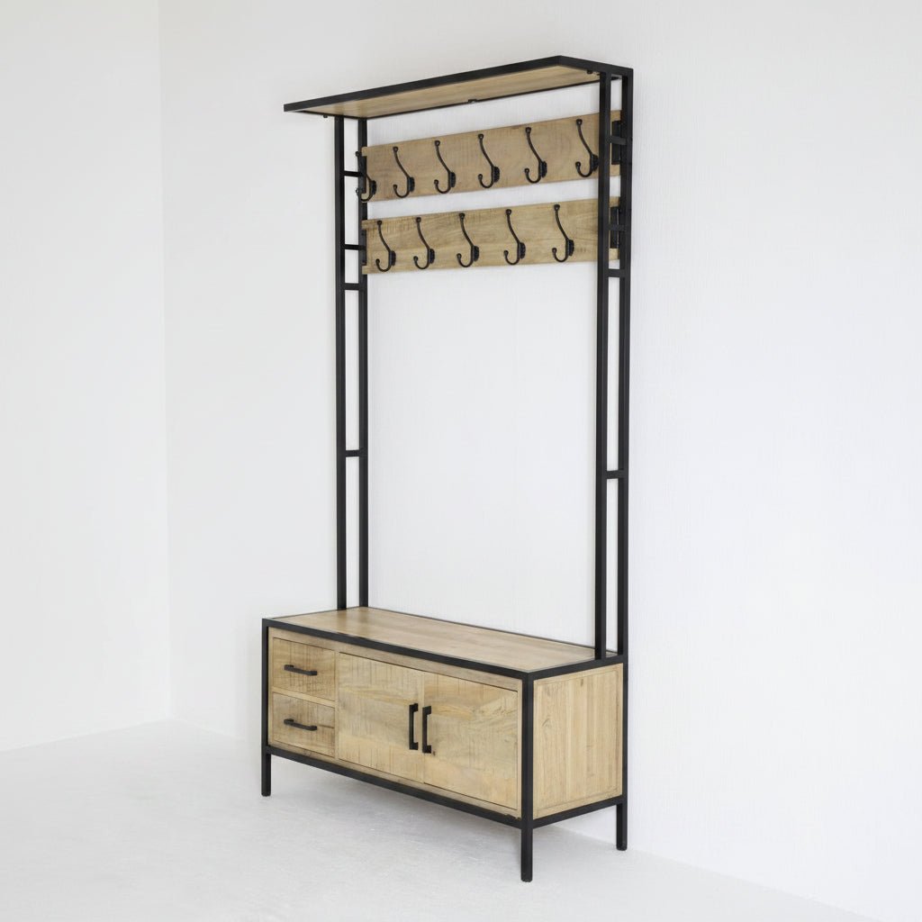 Britt Garderobe XL – Massief Mangohout &amp; Staal | 100 × 40 × 190 cm