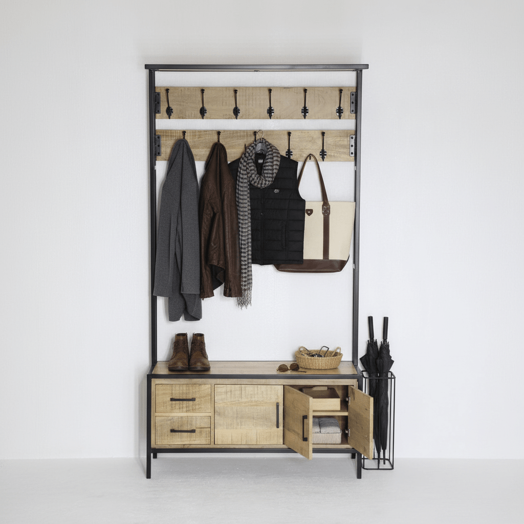 Britt Garderobe XL – Massief Mangohout &amp; Staal | 100 × 40 × 190 cm