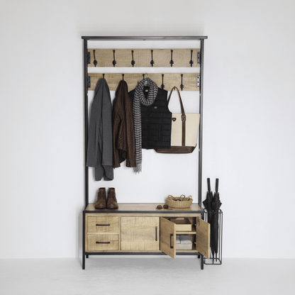Britt Garderobe XL – Massief Mangohout &amp; Staal | 100 × 40 × 190 cm