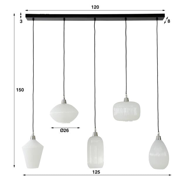 Hanglamp Roman melkglas mix 5 lichtpunten - Industrieelinhuis.nl