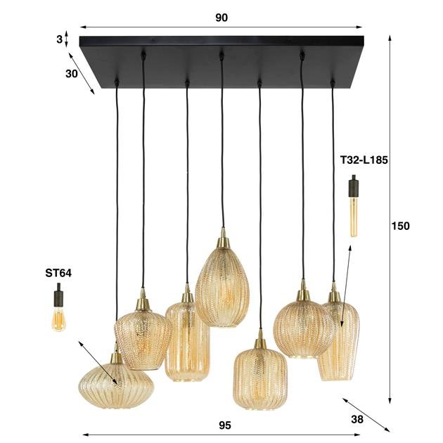 Hanglamp Roman Amber mix 7 lichtpunten - Industrieelinhuis.nl