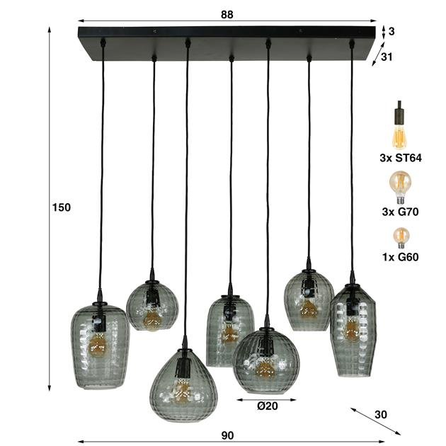 Hanglamp Hexaroman rookglas 7 lichtpunten - Industrieelinhuis.nl