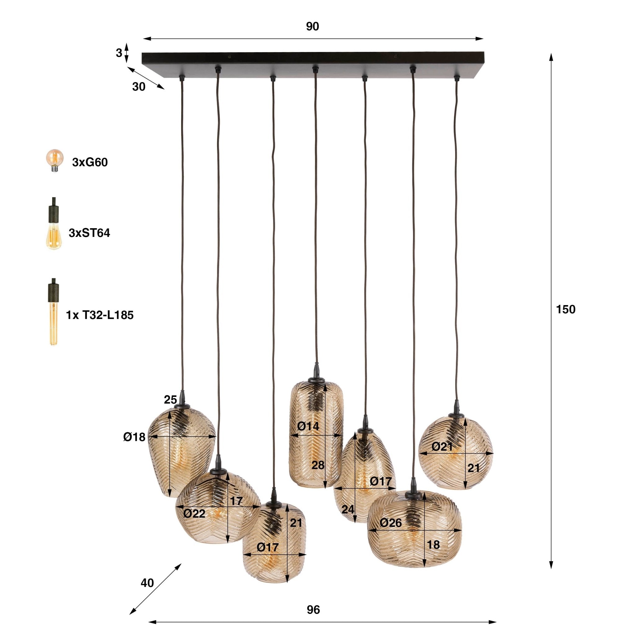Hanglamp Chevron 4+3L