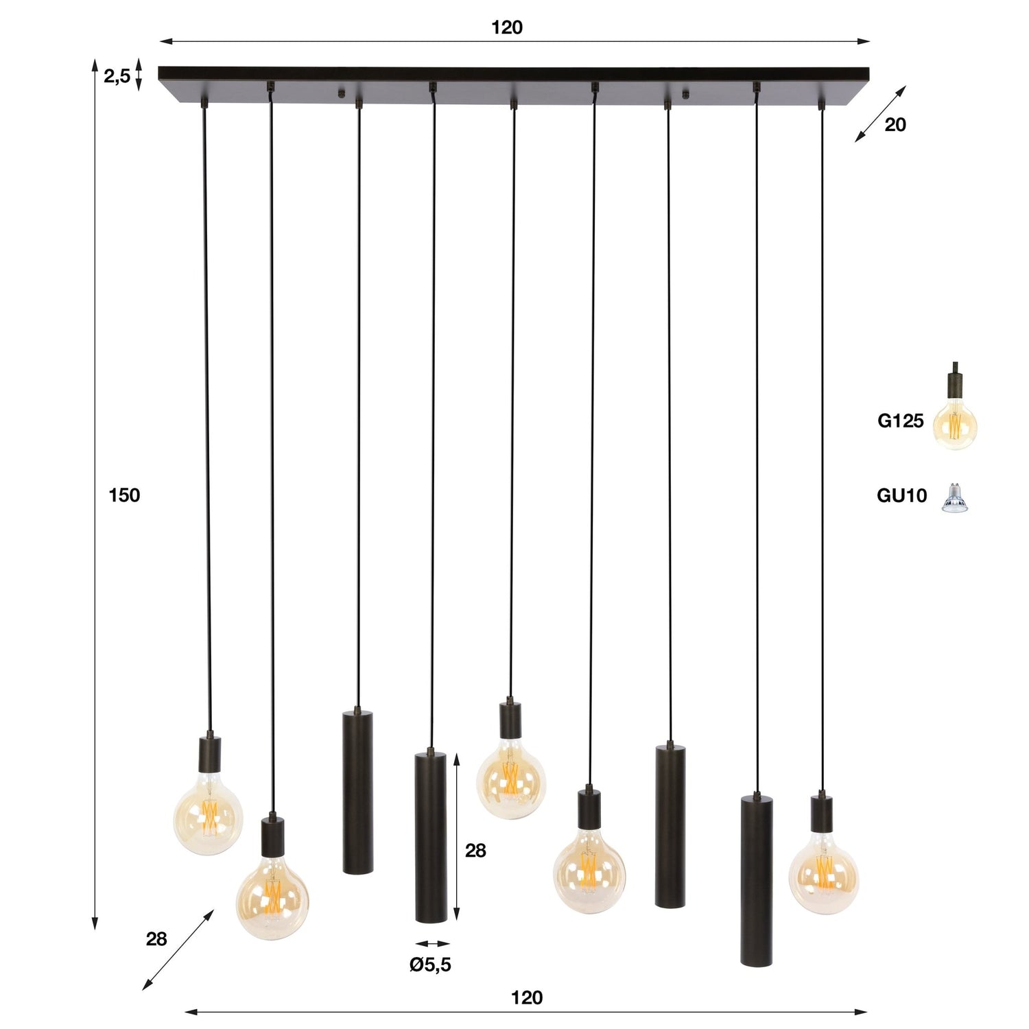 Hanglamp Senso 5+4L