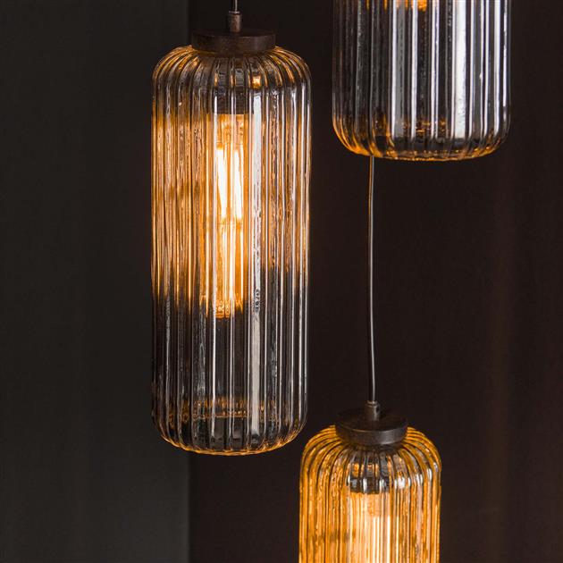 Hanglamp Ruby getrapt Rookglas 5 lichtpunten - Industrieelinhuis.nl