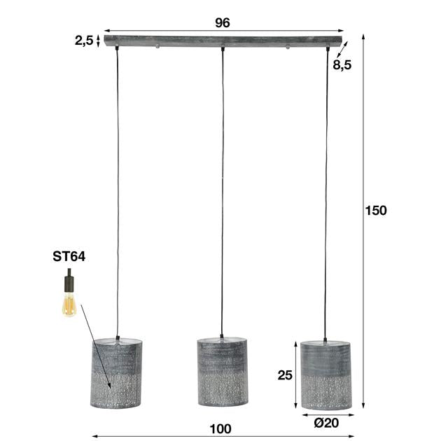 Hanglamp Kate Grijs set van 3 Ø20 cm - Industrieelinhuis.nl