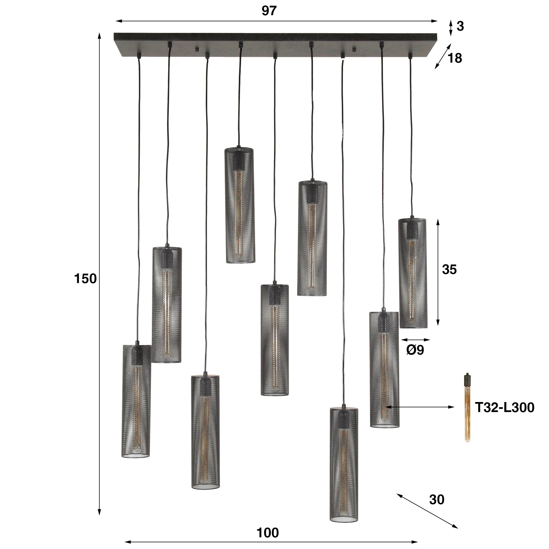 Hanglamp Polara 5+4 tube - Industrieelinhuis.nl