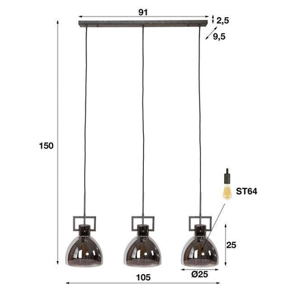 Hanglamp industrieel Stephen Chroom 3 lichtpunten - Industrieelinhuis.nl