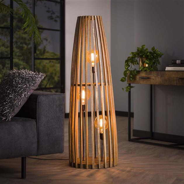 Vloerlamp hout Luna Mangohout 3 lichtpunten - Industrieelinhuis.nl