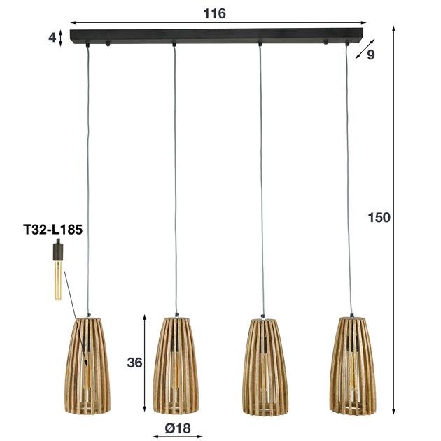 Hanglamp hout Luna Mangohout 4 lichtpunten - Industrieelinhuis.nl