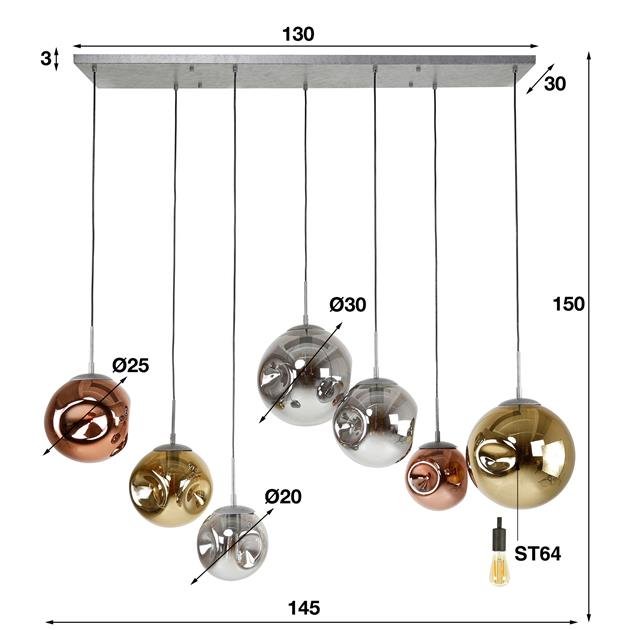 Hanglamp Planeta Oud zilver 7 lichtpunten - Industrieelinhuis.nl