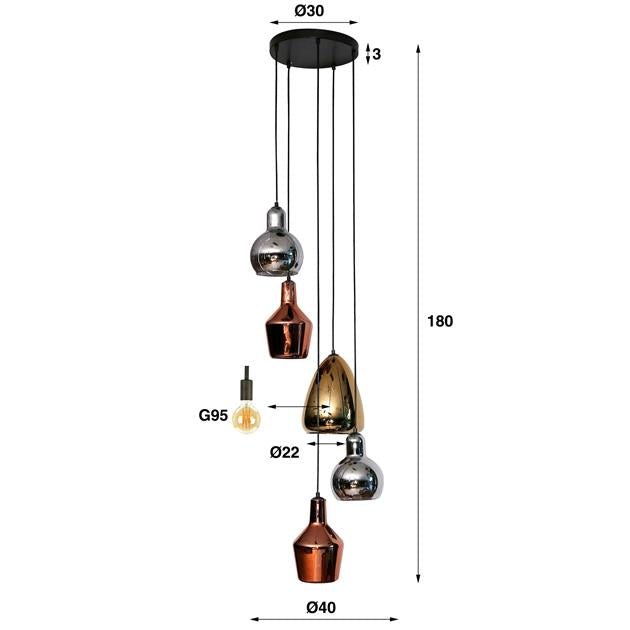 Hanglamp Dina getrapt Zwart 5 lichtpunten - Industrieelinhuis.nl