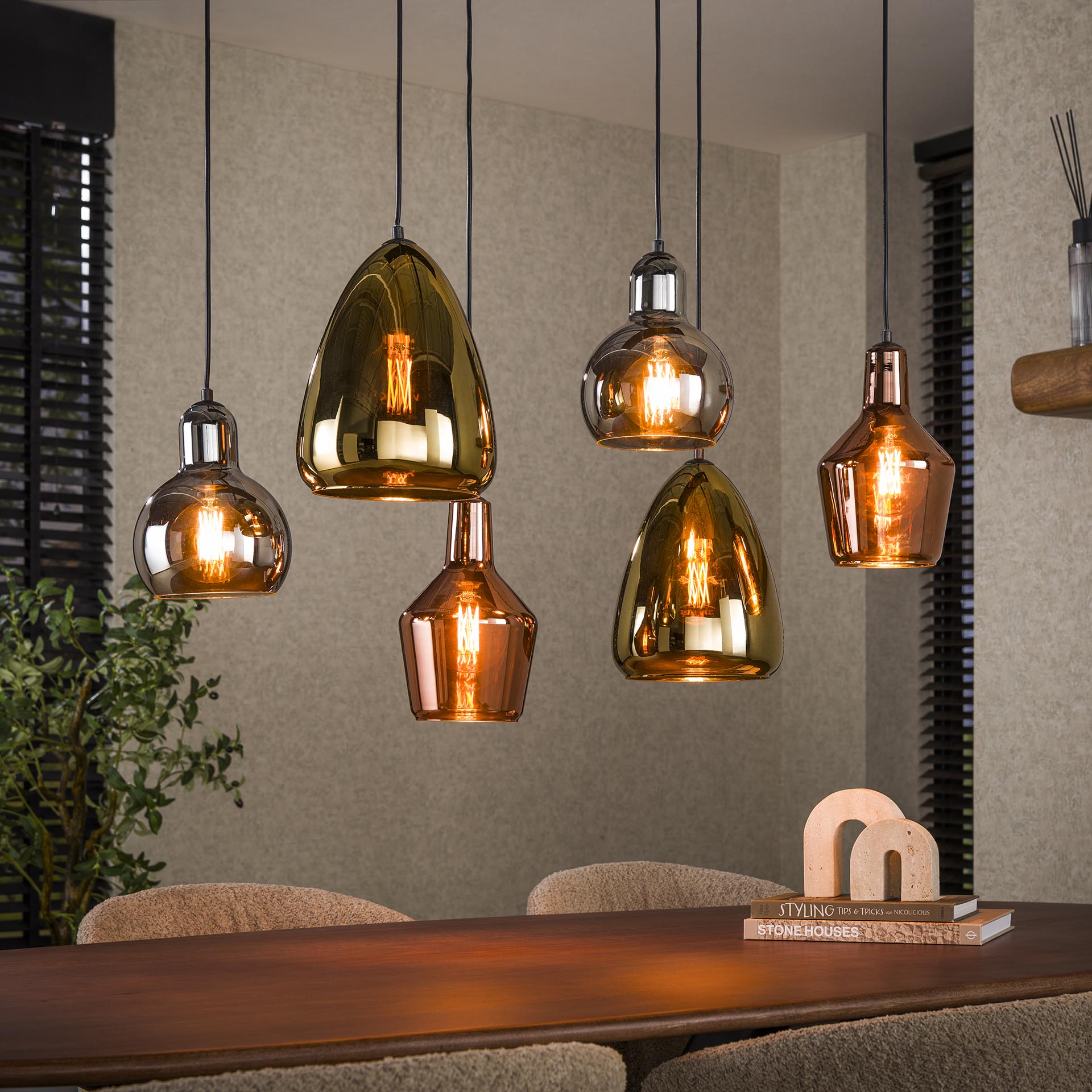 Hanglamp Dina Zwart 6 lichtpunten - Industrieelinhuis.nl