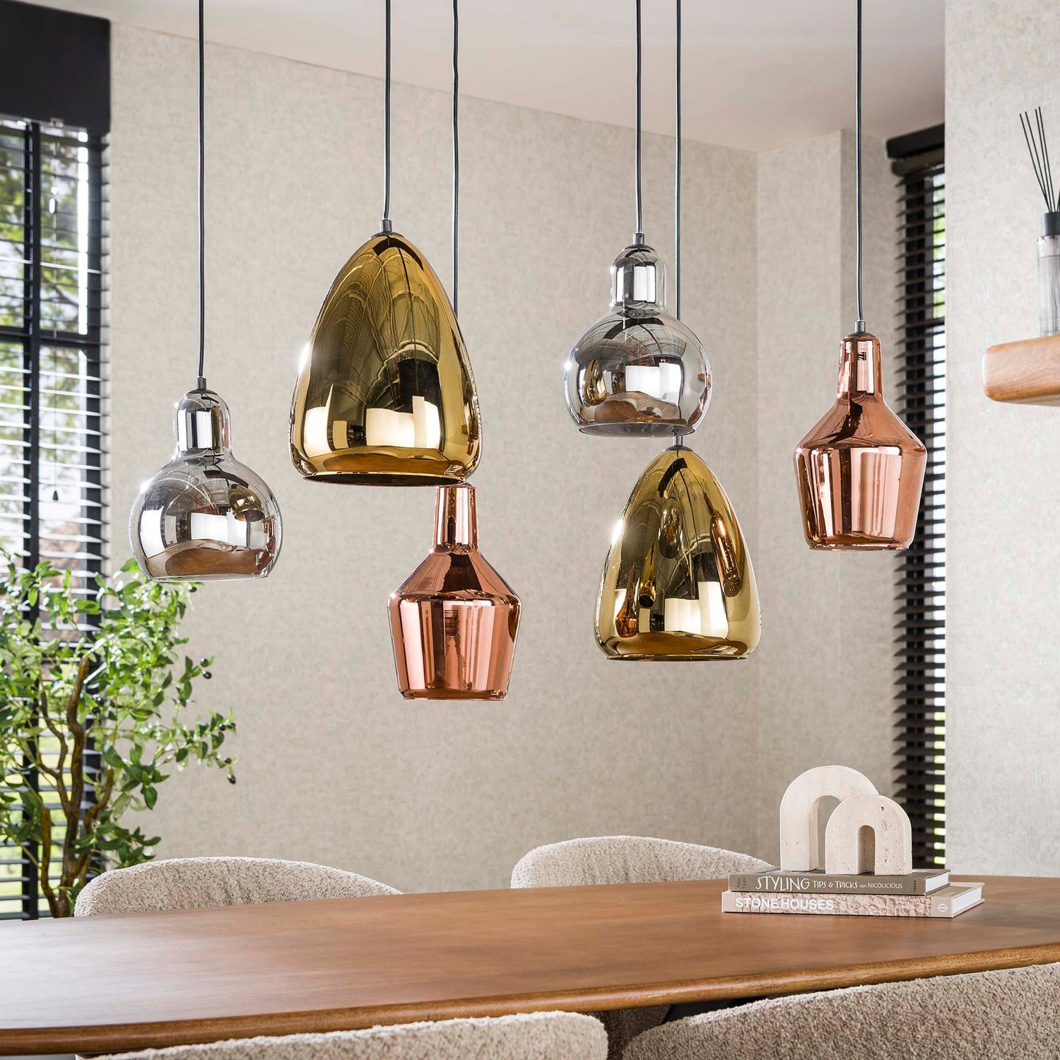 Hanglamp Dina Zwart 6 lichtpunten - Industrieelinhuis.nl