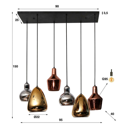 Hanglamp Dina Zwart 6 lichtpunten - Industrieelinhuis.nl
