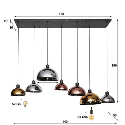 Hanglamp Dina Zwart 7 lichtpunten - Industrieelinhuis.nl