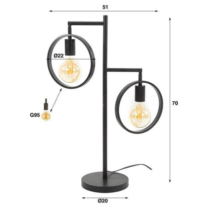 Tafellamp Ringen Zwart 2 lichtpunten - Industrieelinhuis.nl