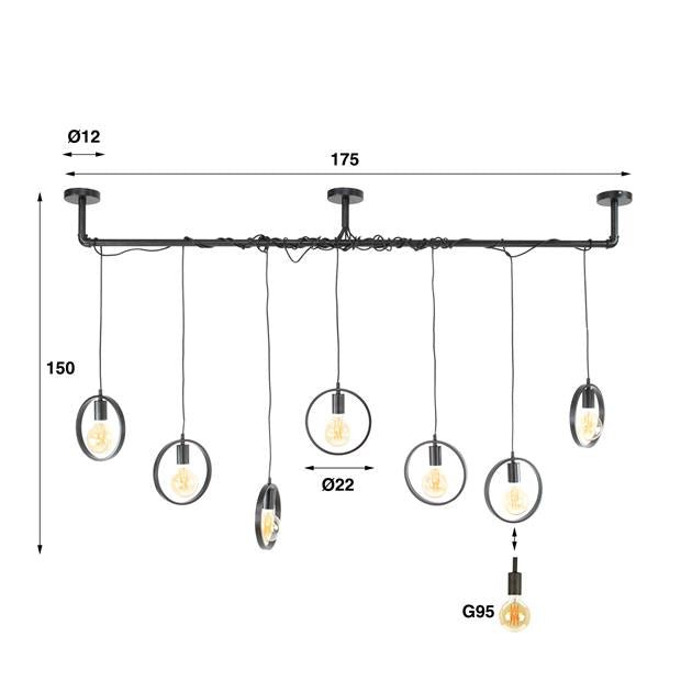 Hanglamp Ringen Zwart 7 lichtpunten - Industrieelinhuis.nl