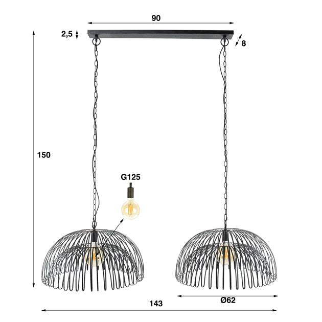 Hanglamp Bente Zwart 2 lichtpunten - Industrieelinhuis.nl