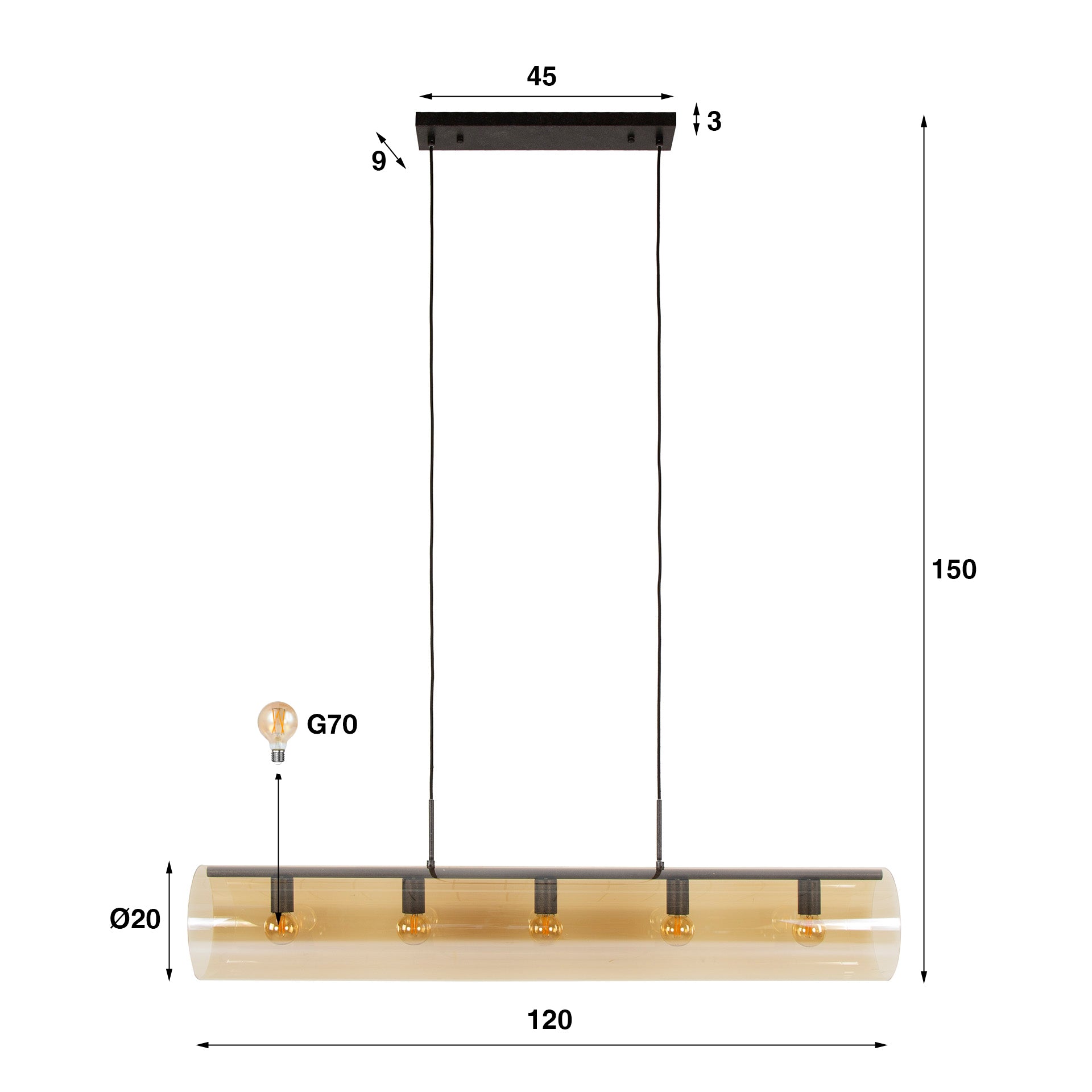 Hanglamp Polara Tube 5L Amber - Industrieelinhuis.nl
