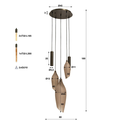 Hanglamp Cocoon pendel getrapt 5L
