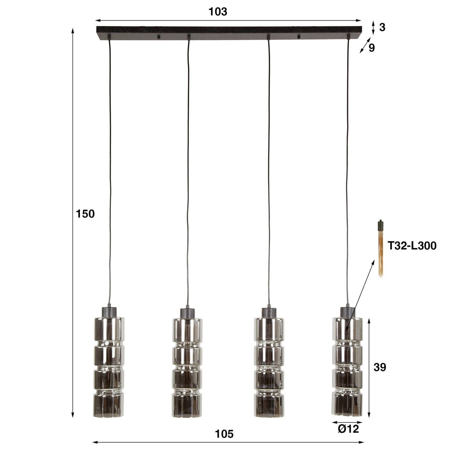 Hanglamp Kyle 4L - Industrieelinhuis.nl