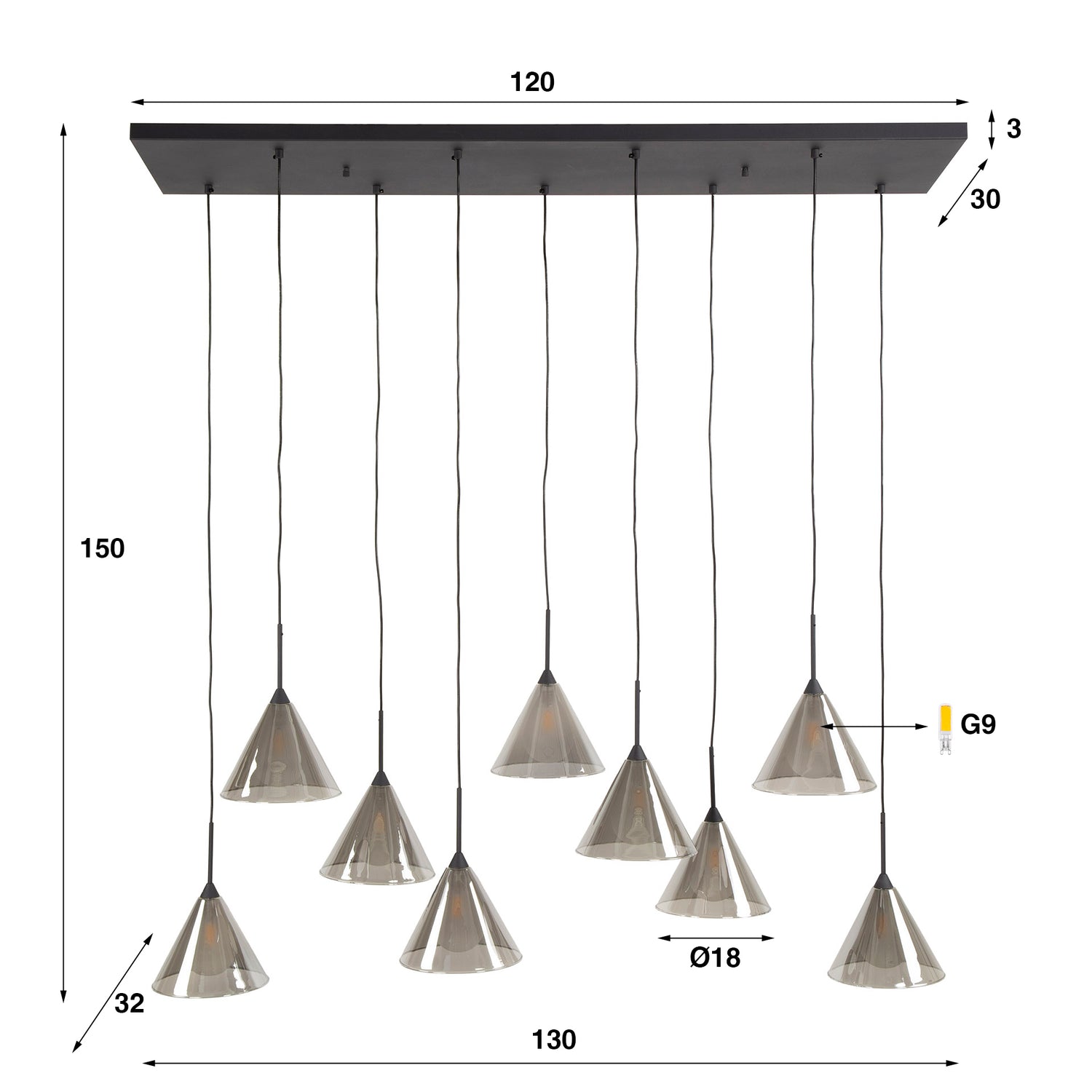 Hanglamp Dafne 5+4L - Industrieelinhuis.nl