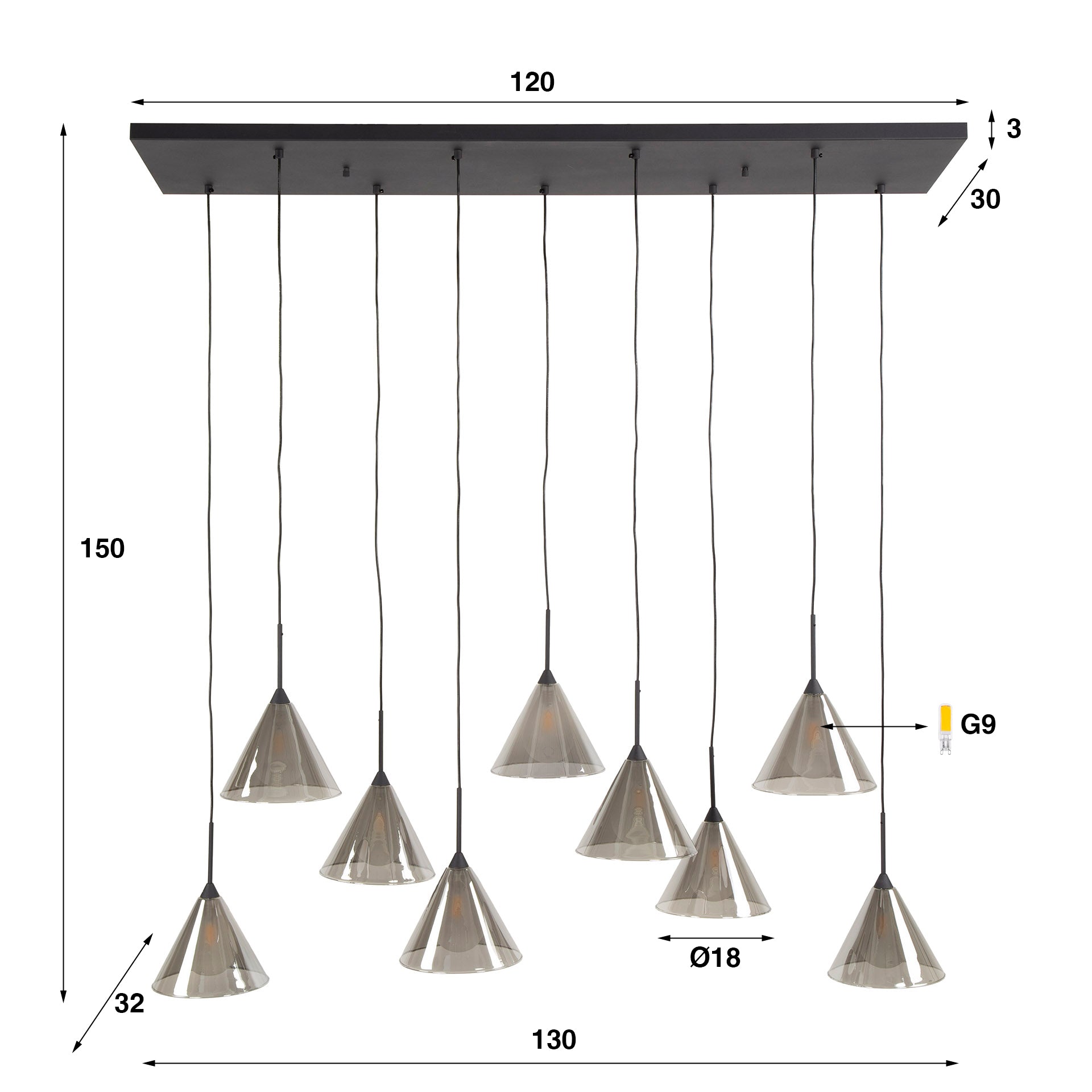 Hanglamp Dafne 5+4L - Industrieelinhuis.nl