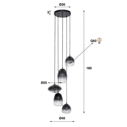 Hanglamp Faye Tiera Zwart 5 lichtpunten - Industrieelinhuis.nl