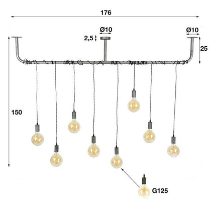 Hanglamp industrieel Robert 8 lichtpunten - Industrieelinhuis.nl