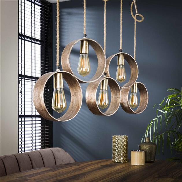 Hanglamp industrieel Roundes Antiek Nikkel 5 lichtpunten - Industrieelinhuis.nl