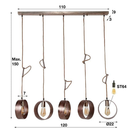 Hanglamp industrieel Roundes Antiek Nikkel 5 lichtpunten - Industrieelinhuis.nl