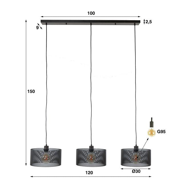 Hanglamp set van 3 Masha Zwart - Industrieelinhuis.nl