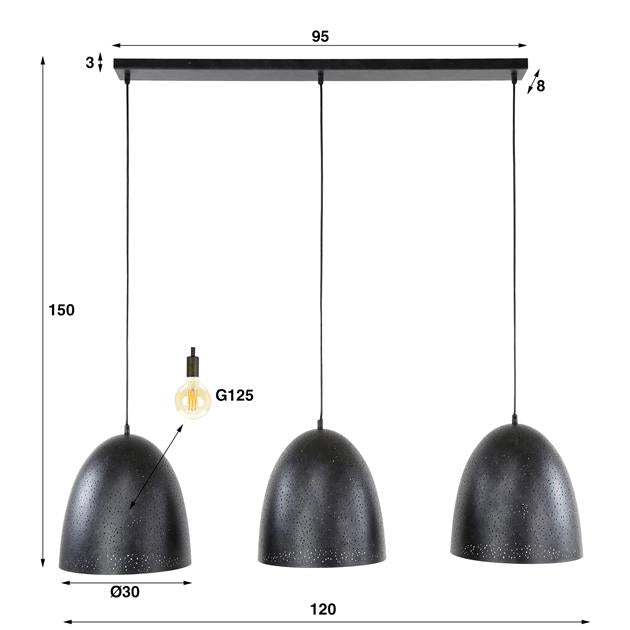 Hanglamp set van 3 Hella Donkergrijs - Industrieelinhuis.nl